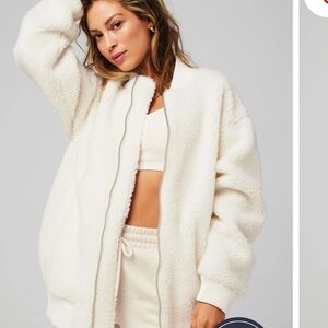 Fabletics Teddy Bomber Jacket Fuzzy similar to Vuori ALO Gap